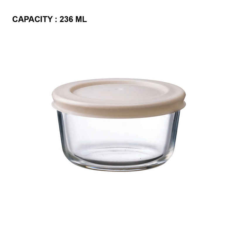 BAY6 Premium Imported Borosilicate Glass Container with Lid -236 ml - Round - Set of 2 - Beige