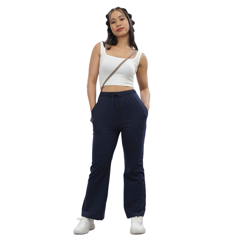 Springman Women's Solid Cotton Rich Baggy Track Pant | Blue - XL