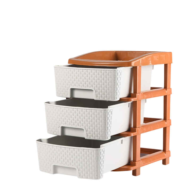 Kuber Industries 3-Tier Multipurpose Plastic Drawers Storage Organizer | Brown & White Kuber Industries 3-Tier Multipurpose Plastic Drawers Storage Organizer | Brown & White