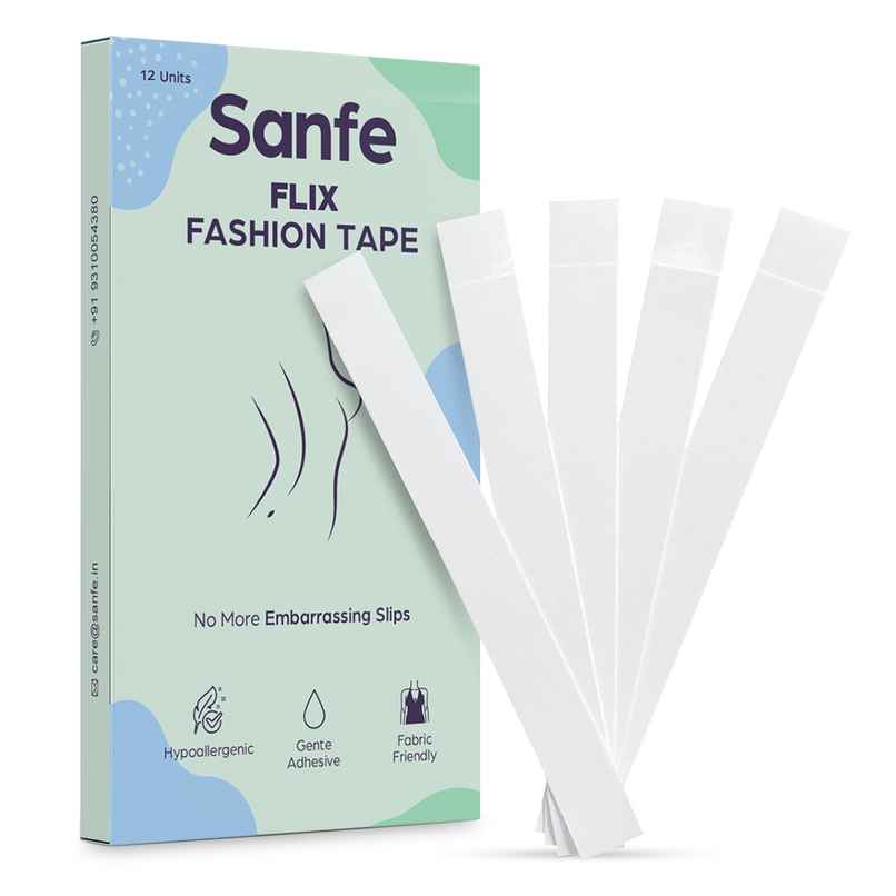 Sanfe Flix Fashion Tape for Body and Clothing | Double Sided | Hypoallergenic | Fabric Friendly Sanfe Flix Fashion Tape for Body and Clothing | Double Sided | Hypoallergenic | Fabric Friendly