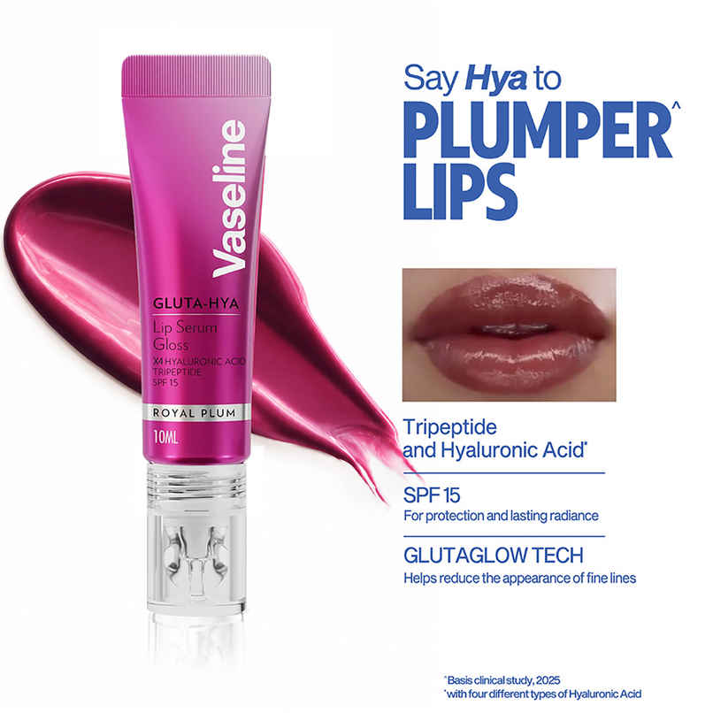 Vaseline Gluta-Hya Royal Plum Lip Serum Gloss | 4X Hyaluronic Acid & Tripeptide | SPF 15 Vaseline Gluta-Hya Royal Plum Lip Serum Gloss | 4X Hyaluronic Acid & Tripeptide | SPF 15