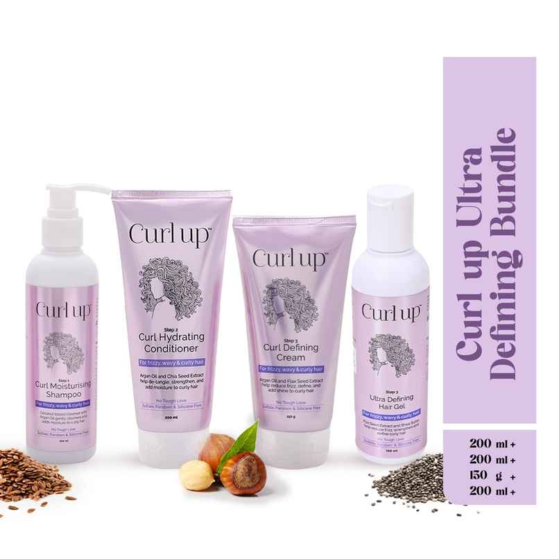 Curl Up Ultra Defining Bundle With Curly Hair Shampoo, Conditioner, Leave In Curl Cream & Hair Gel Curl Up Ultra Defining Bundle With Curly Hair Shampoo, Conditioner, Leave In Curl Cream & Hair Gel