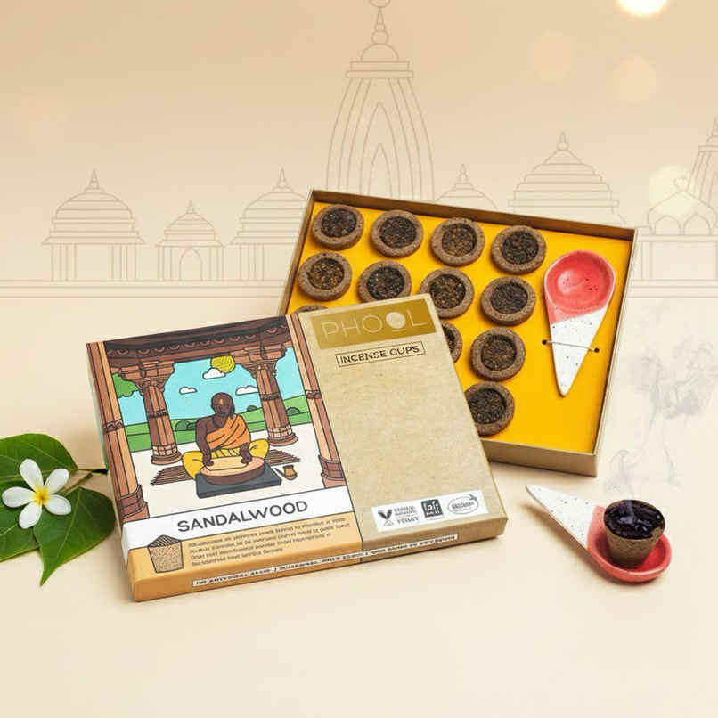 Sandalwood Sambrani Havan Cups | Natural Certified Dhoop Cups | 16 Cups + Holder | Phool