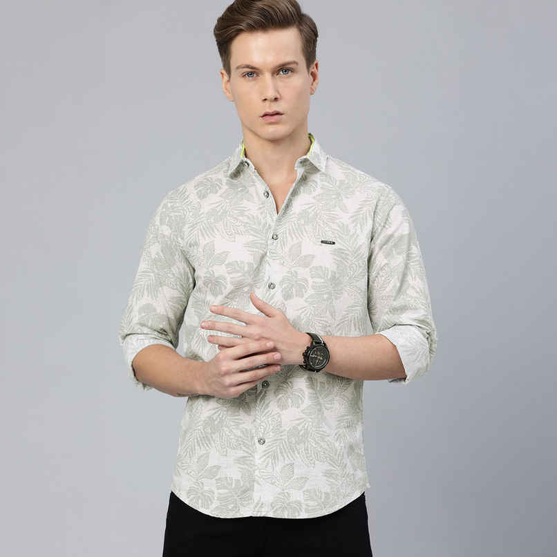 The Indian Garage Co Men's Slim Fit Tropical Casual Shirt | Grey - M