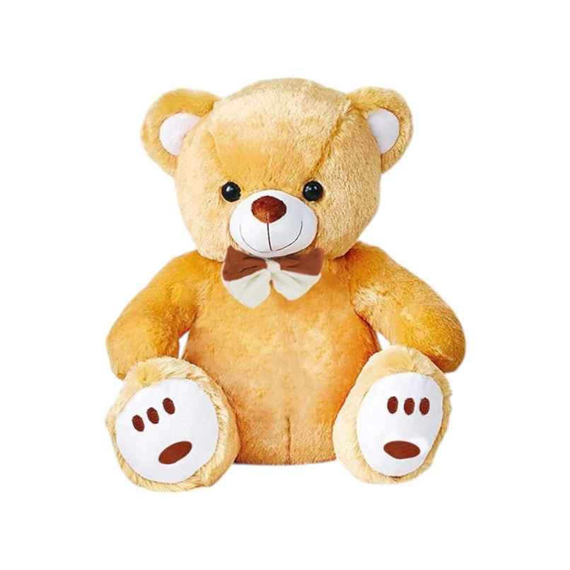 Webby Plush Cute Sitting Teddy Bear Soft Toys with Neck Bow and Foot Print, Brown 35 cm
