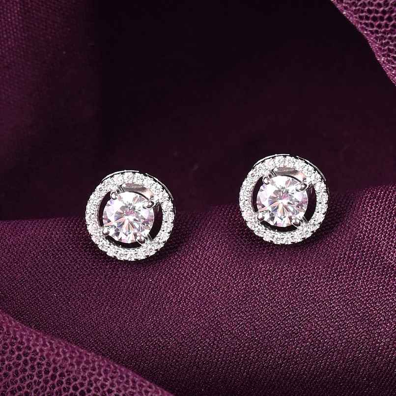 Clara 925 Sterling Silver Halo Round Solitaire Stud Earrings | Platinum Plated | Swiss Zirconia