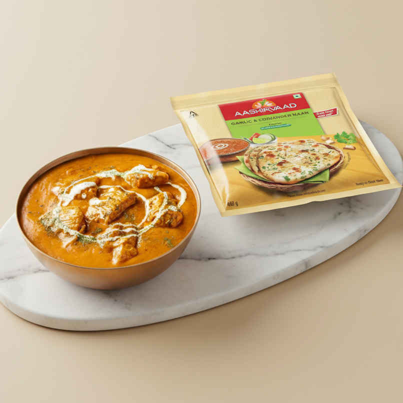 Aashirvaad Garlic & Coriander Naan | Heat & Eat (400g) & Butter Chicken (1pc) Combo
