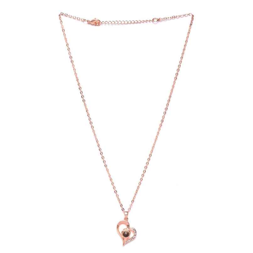 YouBella 18K Rose Gold Plated I Love You in 100 Languages Heart Necklace for Women&Girls(YBNK - 5663)
