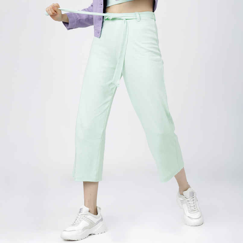 Tokyo Talkies Women's Regular Fit Cotton Blend Trouser | Green - 32