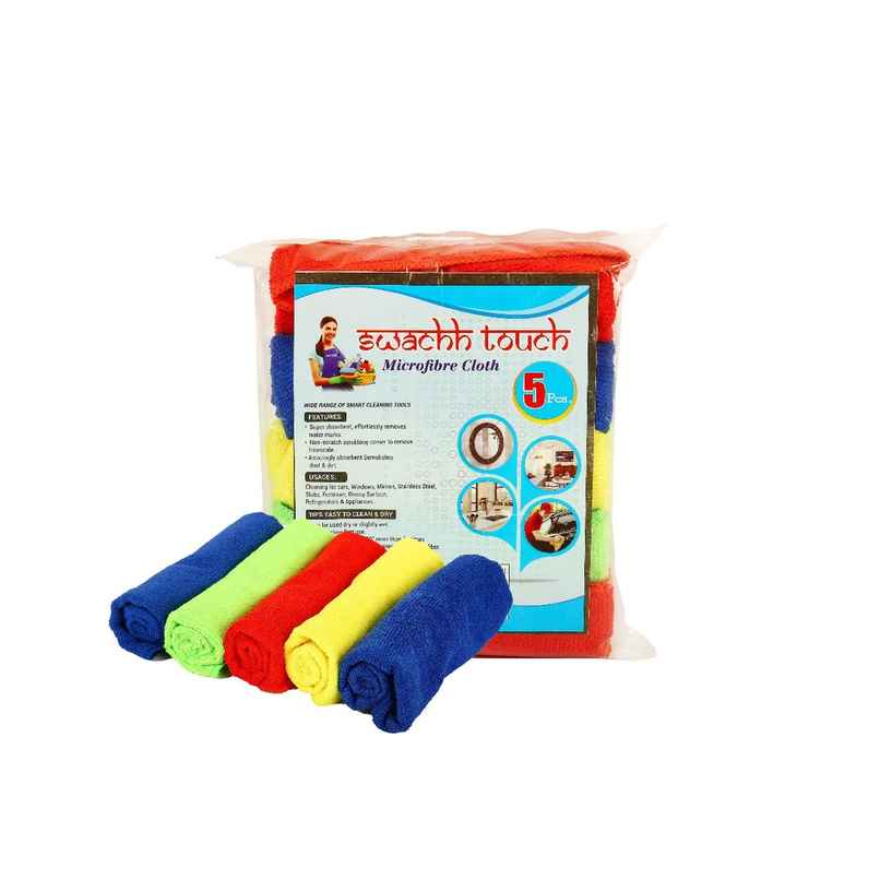 Swachh Touch Microfiber Cleaning Cloths | Multipurpose Use | 5 pcs - 30x30 cm - 300 GSM Swachh Touch Microfiber Cleaning Cloths | Multipurpose Use | 5 pcs - 30x30 cm - 300 GSM