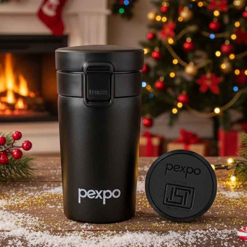 Pexpo Cocoa Pro Stainless Steel Vacuum Insulated Coffee Flask | Knight Black | 260 ml
