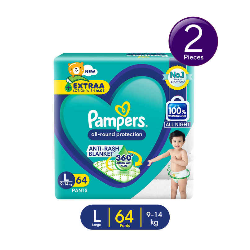 Pampers All Round Protection Baby Diapers | Pant Style | L | 64 pcs Combo