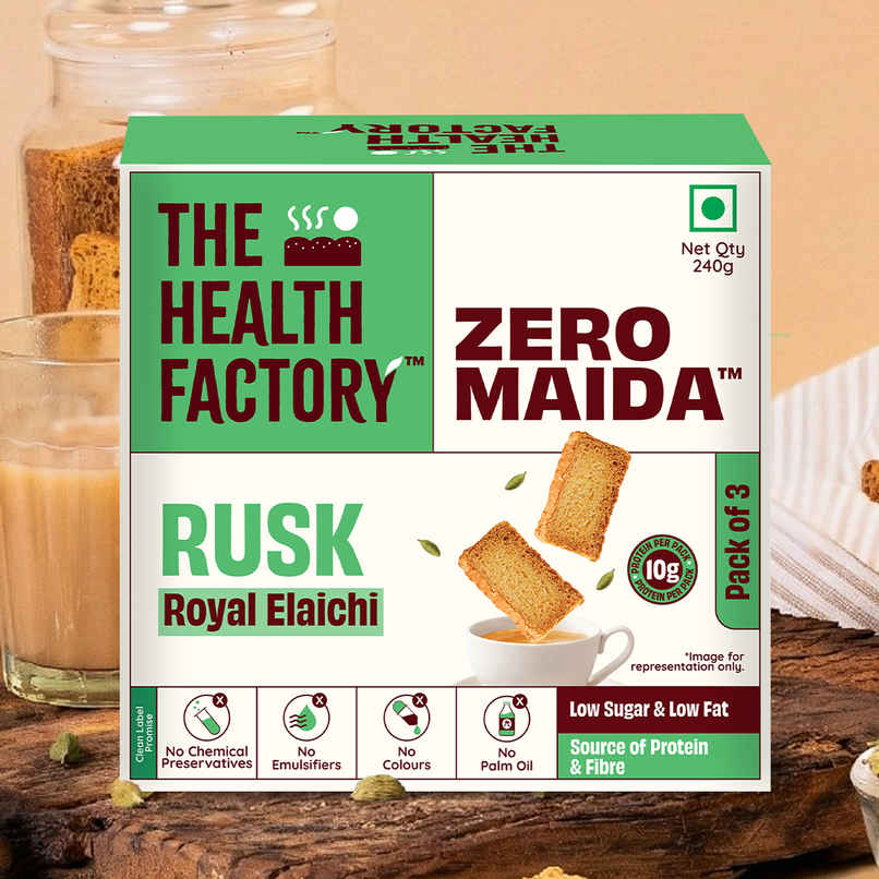 The Health Factory Elaichi Rusk | Zero Maida | Source of Protein & Fibre | Wheat Rusk Toast | Tea Time Snack The Health Factory Elaichi Rusk | Zero Maida | Source of Protein & Fibre | Wheat Rusk Toast | Tea Time Snack
