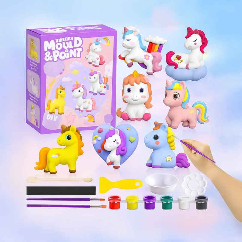 Fablue Unicorn Colouring Canvas Board DIY Craft Kit for Kids