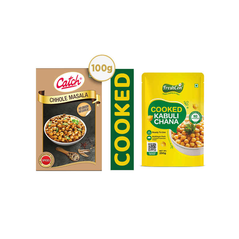 Catch Chhole Masala (100g) & Freshcon Cooked Kabuli Chana | Chickpeas (250g) Combo