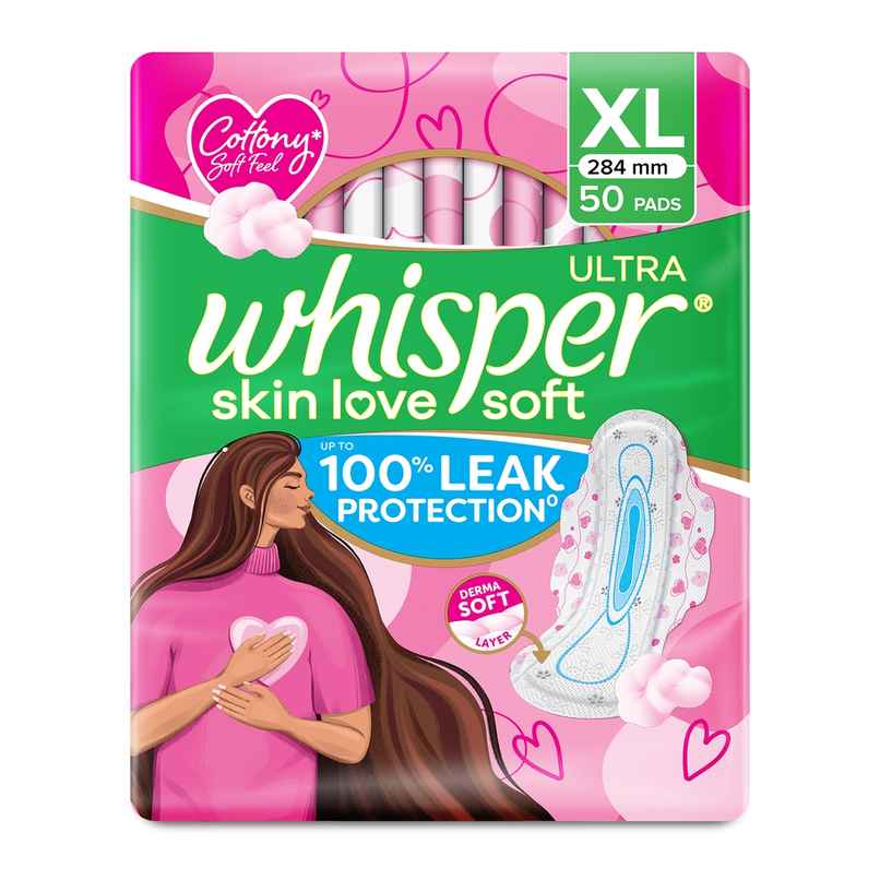 Whisper Ultra Skin Love Soft Sanitary Pads for Women, XL 50 Napkins