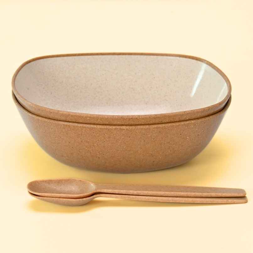 Eha Earth Friendly Multipurpose Bowls | 600 ml, 2 pcs, Tortilla | Made with Rice Husk Biocomposite