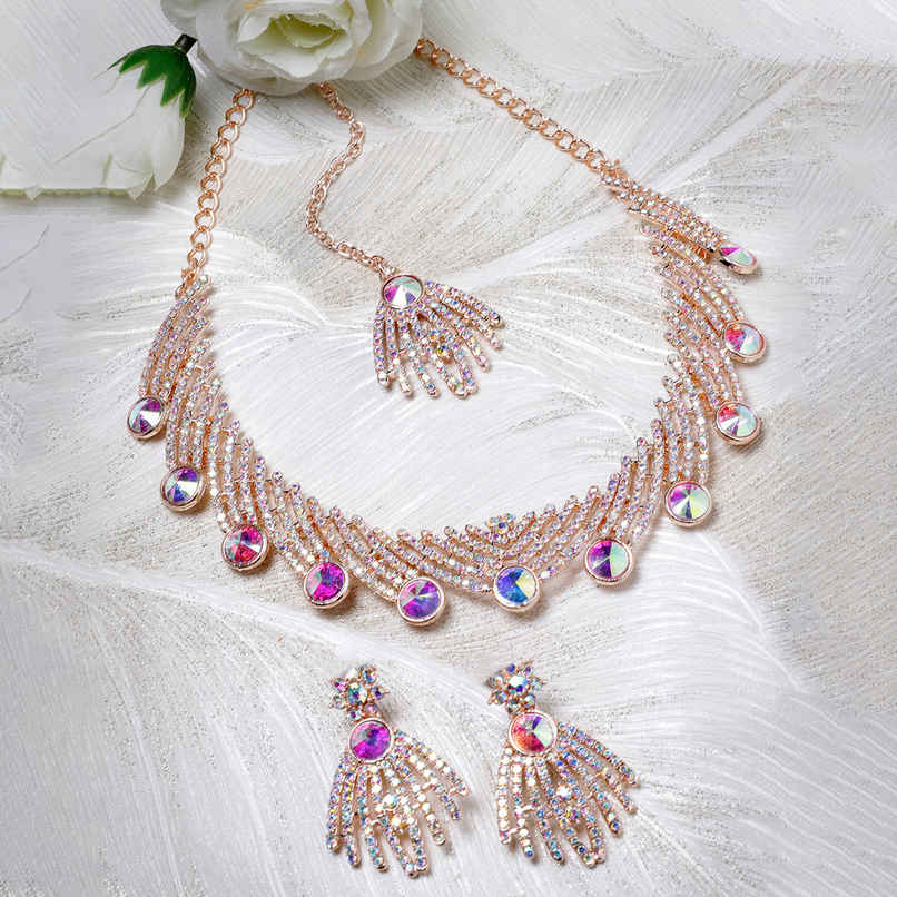 Sukkhi Spunky Rose Gold Plated Rose Gold Cubic Zirconia Choker Necklace Set