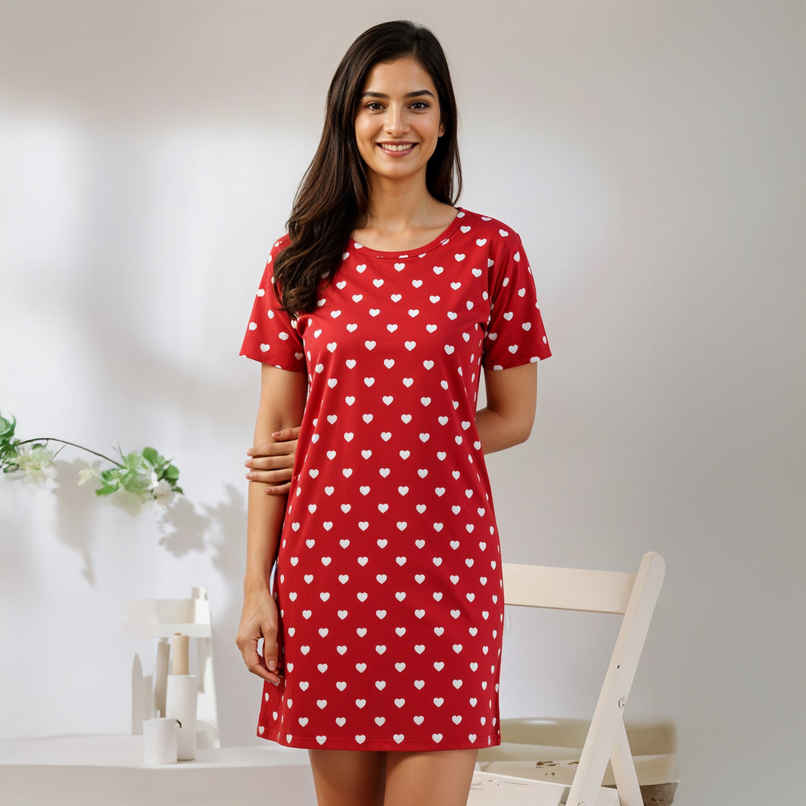 Smartees Valentines Women's Short Nighty | Red - M Smartees Valentines Women's Short Nighty | Red - M