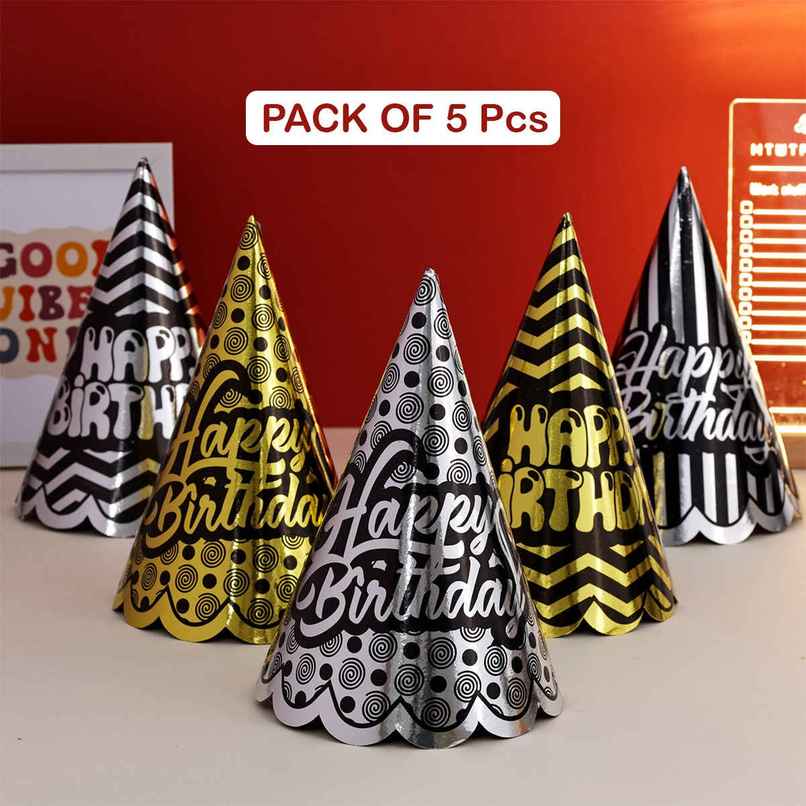 Gold Silver Party Hats | Birthday Celebration Caps Set | Pack of 5 | Propcon | Party Decor