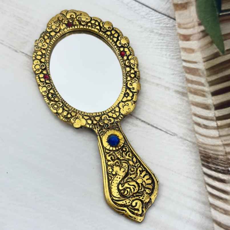 The Opal Factory Decorative Hand Mirror for Festive Needs | Gold Antique - 5 in