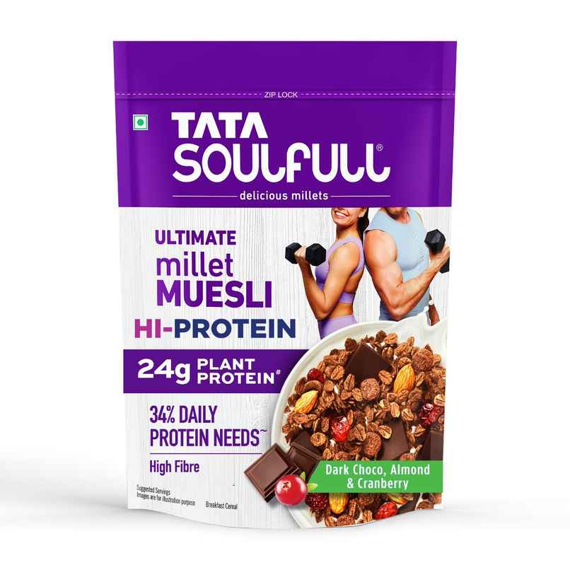 Tata Soulfull Ultimate Hi-Protein Millet Muesli | 24g Protein | Choco Almond Cranberry Tata Soulfull Ultimate Hi-Protein Millet Muesli | 24g Protein | Choco Almond Cranberry