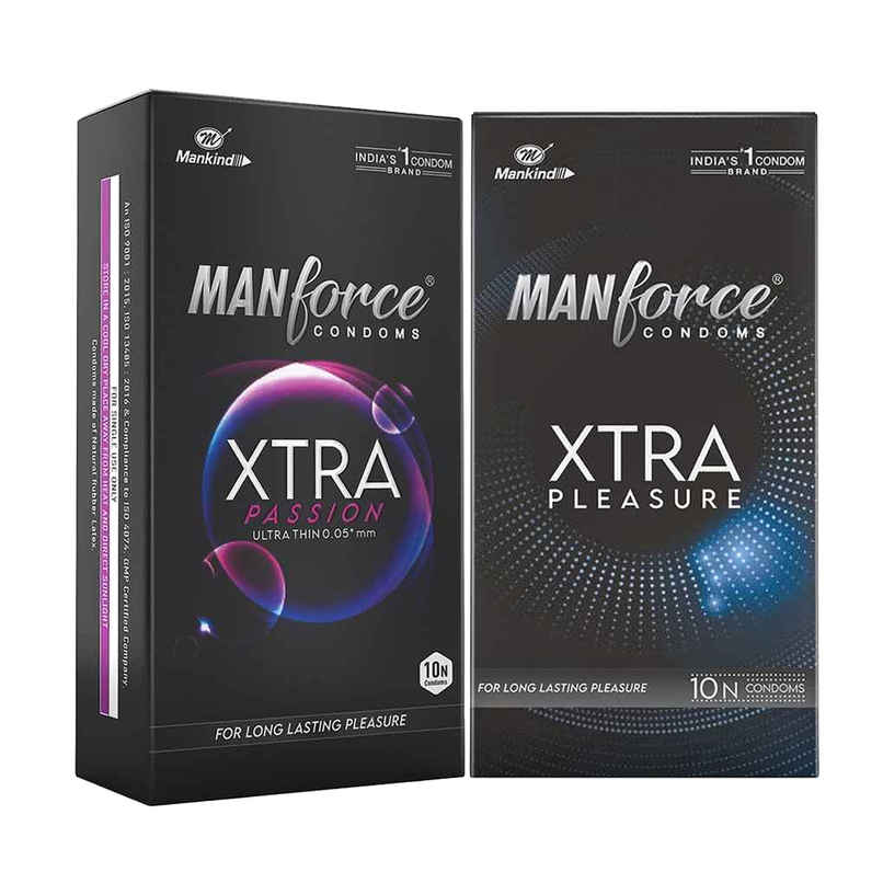 Manforce Xtra Passion Climax Delay Ultra Thin Condom (1pc) & Manforce Xtra Pleasure Climax Delay Dotted Condom (1pc) Combo