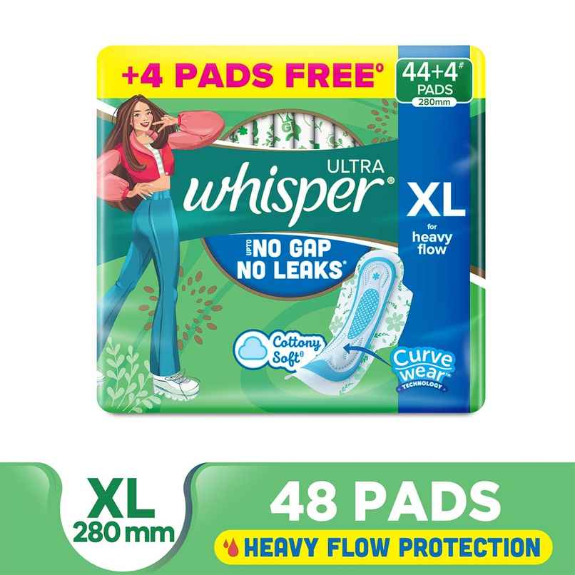 Whisper Ultra Upto No Gap No Leaks Sanitary Pads,  48 XL Pads (Based on P&G Technical Data)