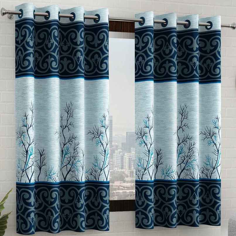Story@Home 200 GSM Polyester Abstract 2 Piece Window Curtain | Blue & White Story@Home 200 GSM Polyester Abstract 2 Piece Window Curtain | Blue & White