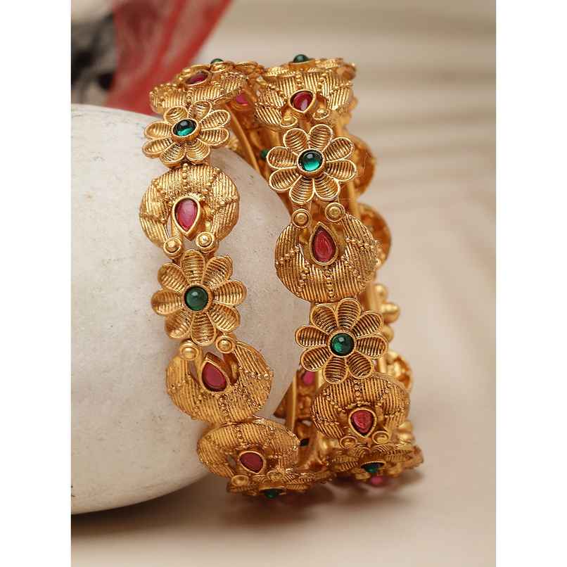 Sukkhi Eye-Catchy Gold Plated Red And Green Kada Bracelet Bangle for Women & Girls - 2.8