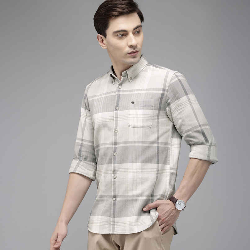 The Bear House Men Slim Cream & Grey Checked Shirt Style-Amber Color -Cream Size - XXL The Bear House Men Slim Cream & Grey Checked Shirt Style-Amber Color -Cream Size - XXL