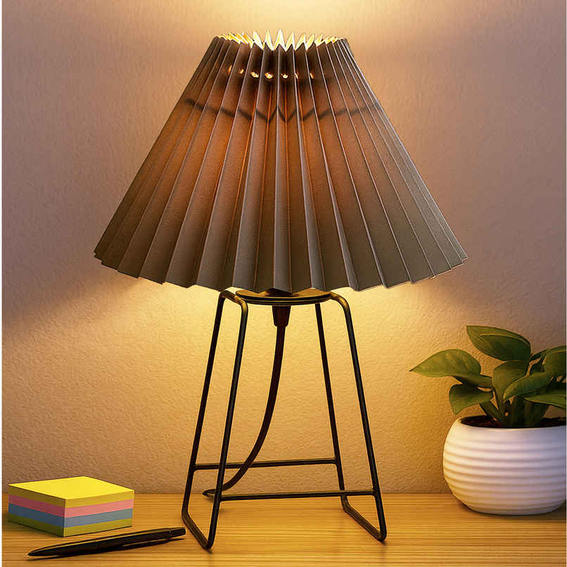 Homesake Korean Pleated Table Lamp | Grey Shade | Bedside Lamp