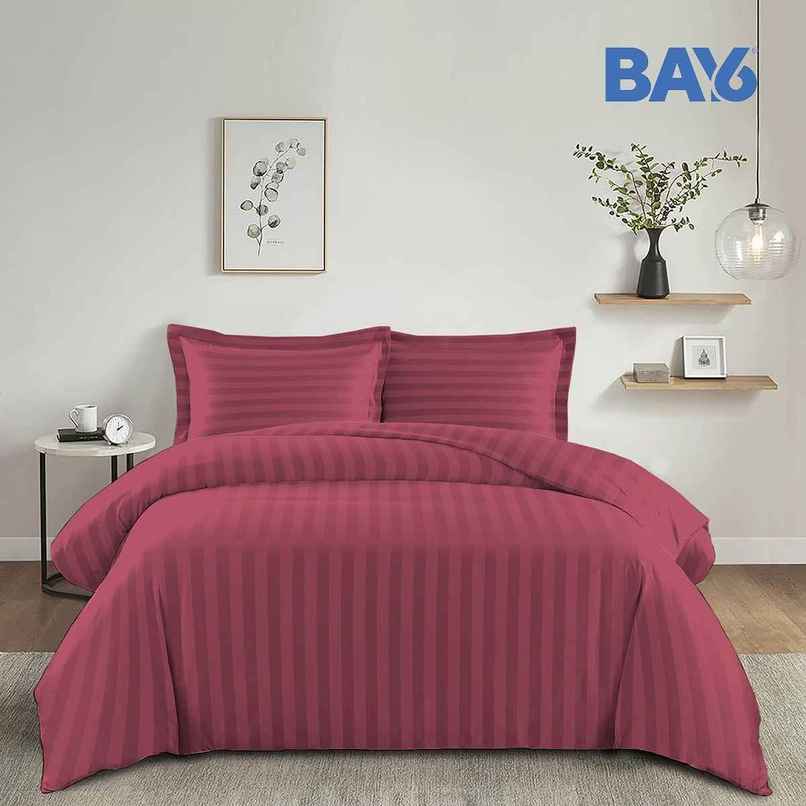 BAY6 Microfibre Solid Stripe Double Bedsheet - Wine Red | 220 x 240 cm + Two Pillow Covers BAY6 Microfibre Solid Stripe Double Bedsheet - Wine Red | 220 x 240 cm + Two Pillow Covers