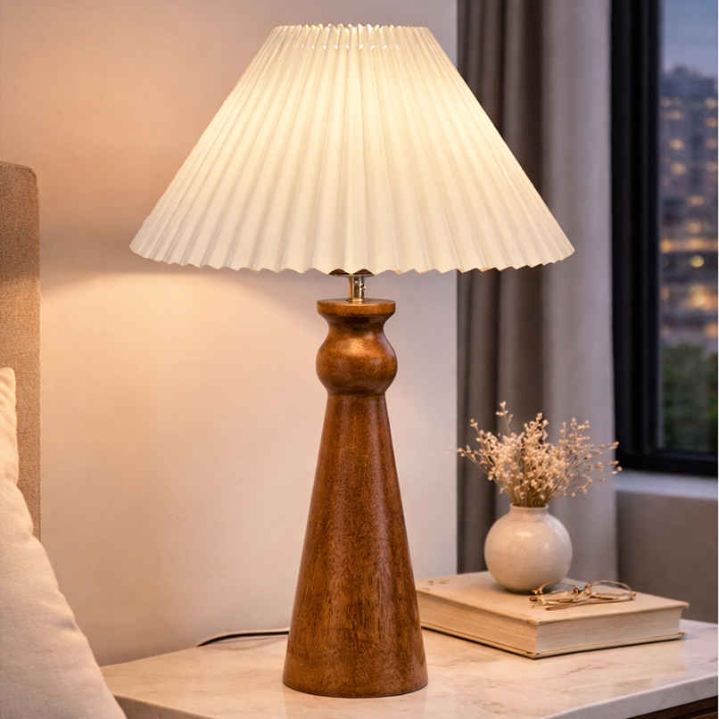 Homesake Wooden Baluster Table Lamp | White Pleated Shade