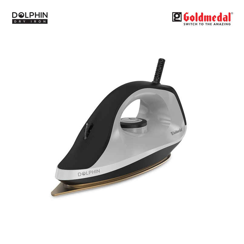 Goldmedal Dolphin 1100W Dry Iron, Broad Base for Hot zone Protection | Cool Grey & Black