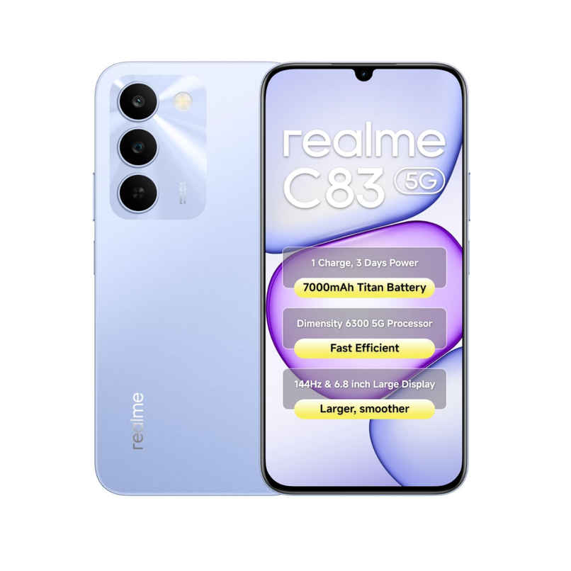 Realme C83 5G | 4 GB RAM | 64GB Storage | Blooming Purple Realme C83 5G | 4 GB RAM | 64GB Storage | Blooming Purple