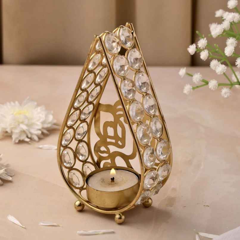 Crystal Ganesh Ji Tealight Candle Holder for Home Decor | Iron | Gold | Urban Born Crystal Ganesh Ji Tealight Candle Holder for Home Decor | Iron | Gold | Urban Born