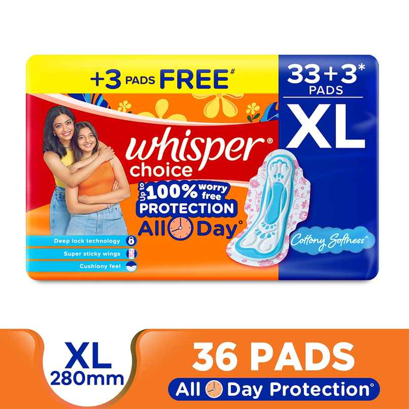 Whisper Choice XL, 36 XL Pads, for medium to heavy flow