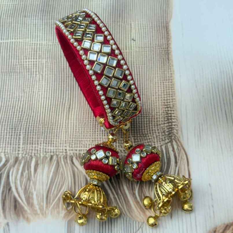 The Opal Factory Kundan Silk Thread Flexible Size Bangle | Jhumki Latkan | Red - Flexible