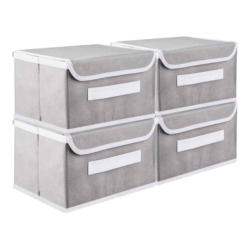 Kuber Industries Non-Woven Plain Dhakkan Drawer Storage Box|Large|Pack of 4|Gray
