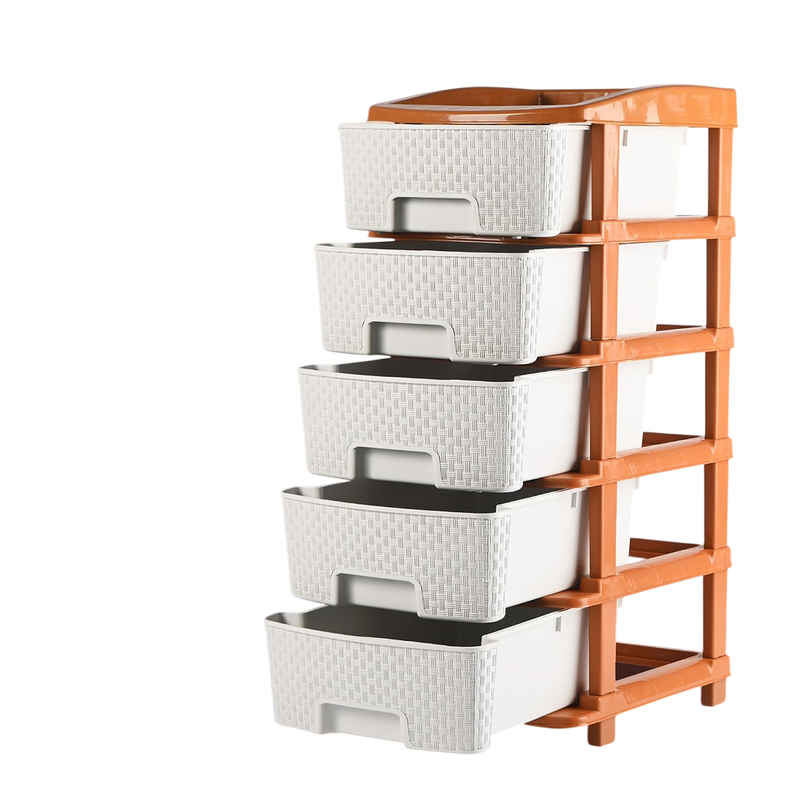 Kuber Industries 5-Tier Collapsible Multipurpose Plastic Drawers Storage Organizer|Brown & White