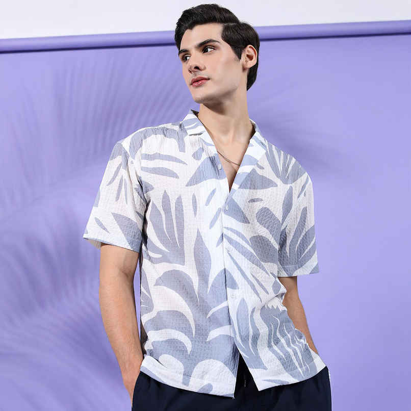 The Indian Garage Co Men's Relaxed Fit Floral Printed Casual Shirts | Grey - S The Indian Garage Co Men's Relaxed Fit Floral Printed Casual Shirts | Grey - S