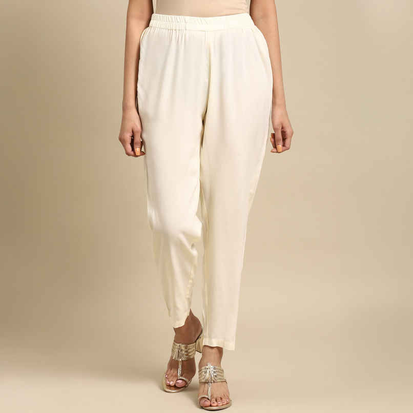 Rangita Women Ankle Length Straight Pant - Solid | Rayon | White | L