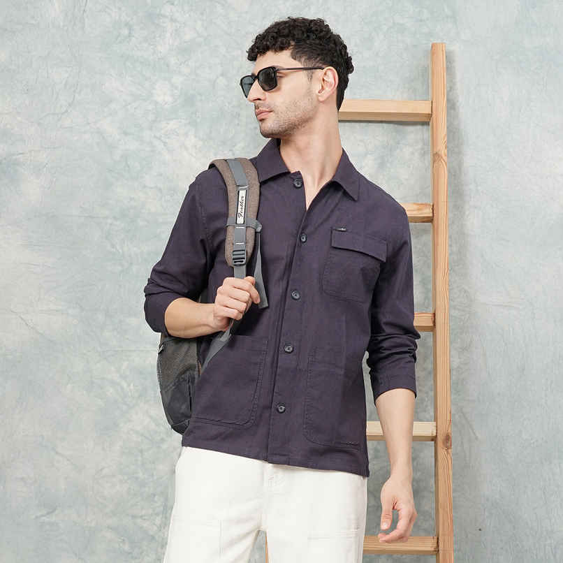 The Indian Garage Co Men's Slim Fit Solid Street Shirt | Grey - M