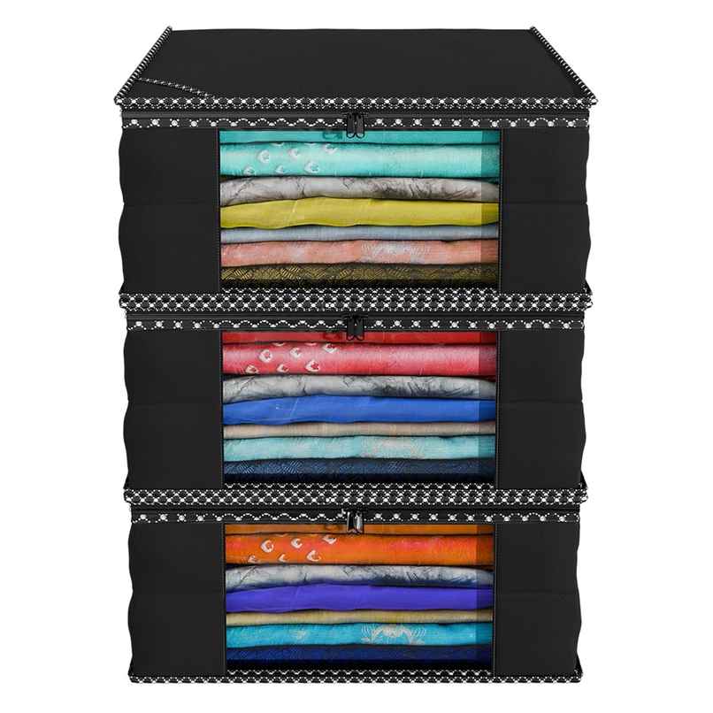 Non Woven Saree Cover for Wardrobe with Transparent Window (Black)