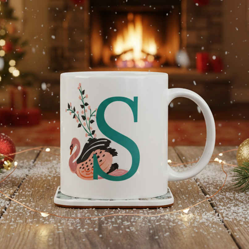 Chumbak S Alphabet Ceramic Mug | Off-White & Green -300 ml