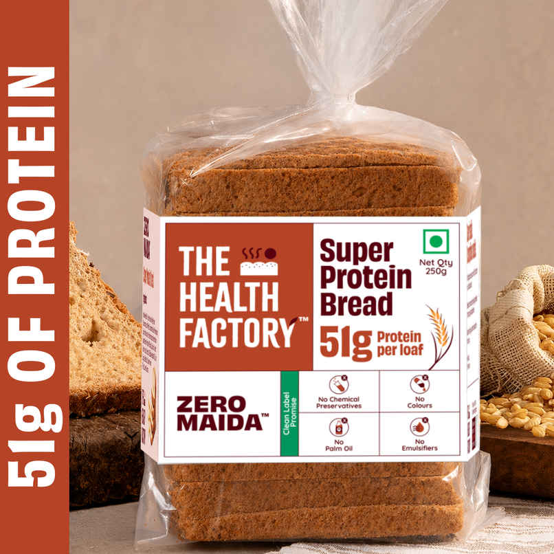 The Health Factory Super Protein Bread | Zero Maida | 51g High Protein | Whole Wheat Bread The Health Factory Super Protein Bread | Zero Maida | 51g High Protein | Whole Wheat Bread