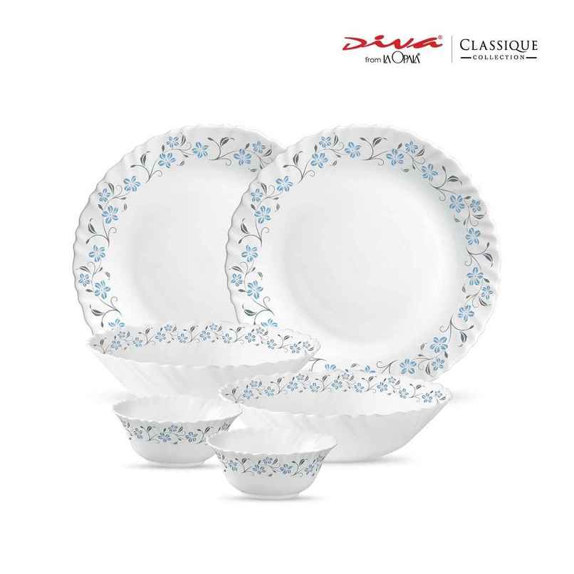 La Opala Diva Classique Dinner Set | Opal Glass Crockery for Dining | 6 Pcs - Grace Blue La Opala Diva Classique Dinner Set | Opal Glass Crockery for Dining | 6 Pcs - Grace Blue