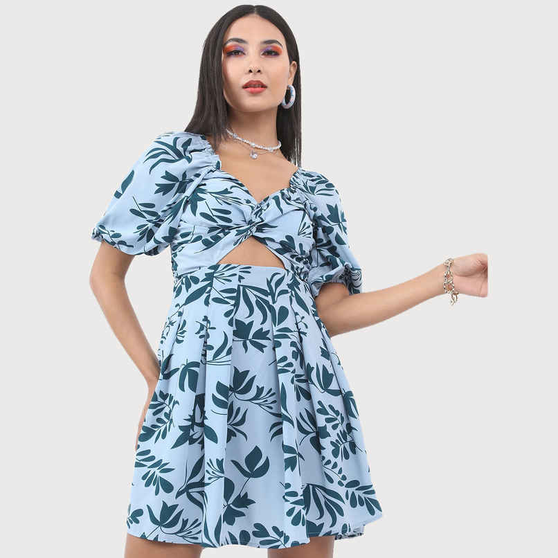 Ketch Women's Sweetheart Neck Floral Printed Dress | Blue - L