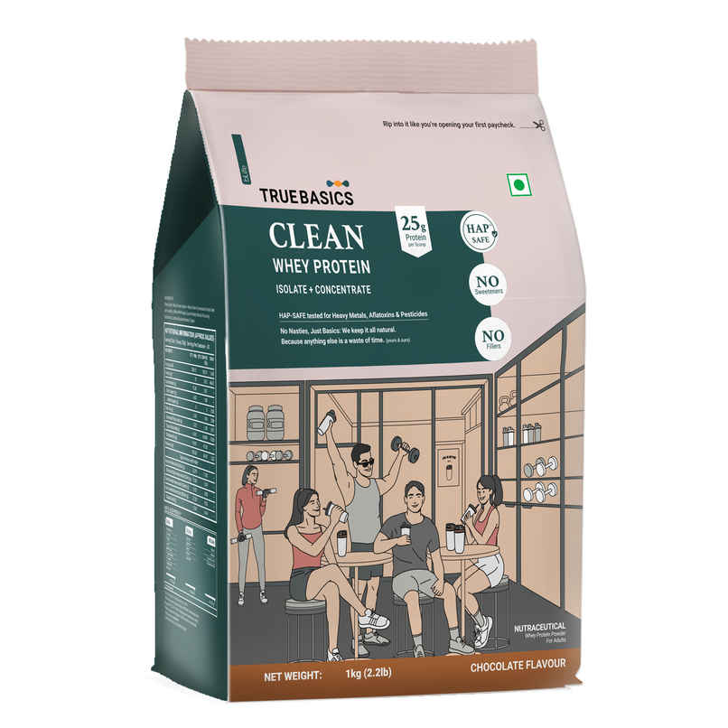 TrueBasics Clean Whey Protein Powder Isolate & Concentrate Blend (Chocolate)
